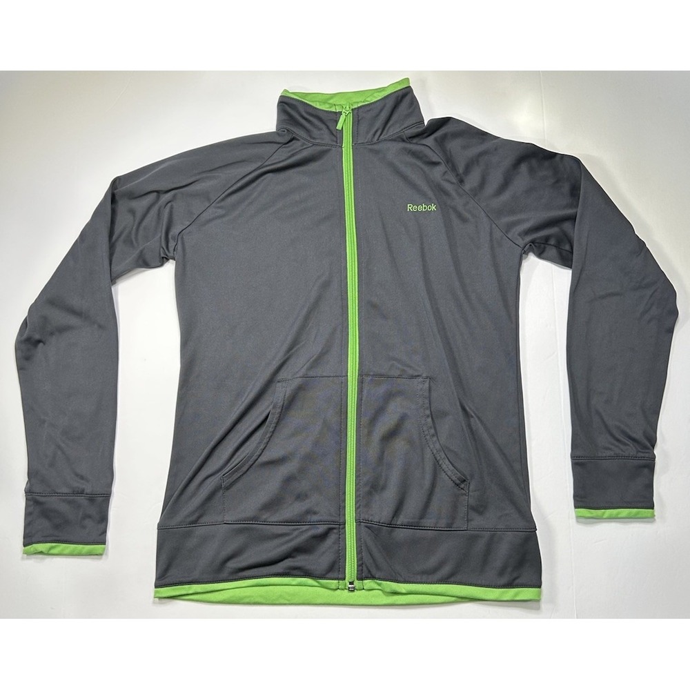 Reebok Long Sleeve Pocket‎ Full Zip Sweater Gray Green Youth Size Large 12/14